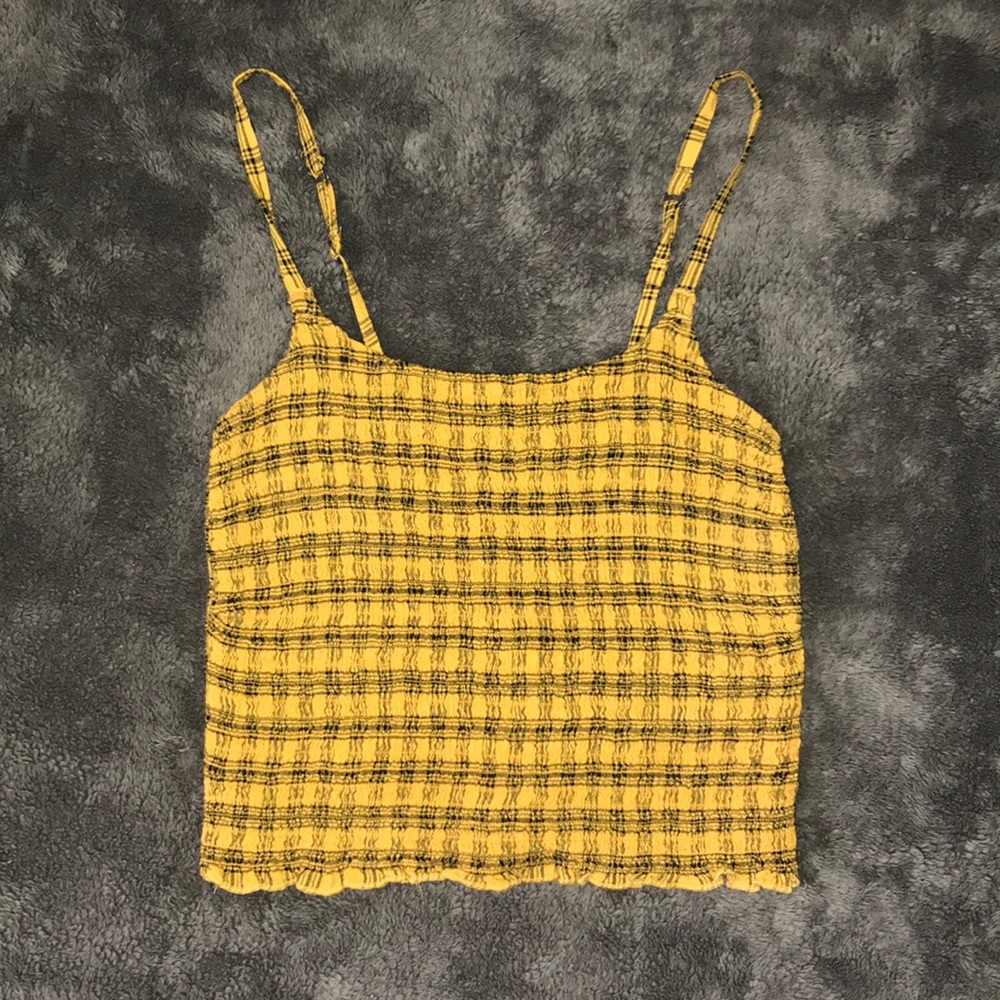 Yellow plaid smocked tank top